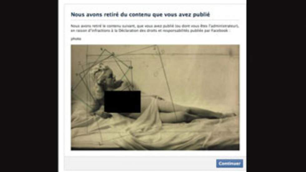 Facebook censure une photo de nu exposée à la galerie du Jeu de Paume