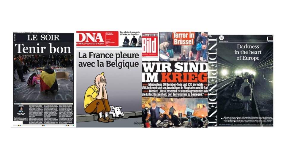 Les unes de presse entre terreur et soutien à la Belgique Les unes de presse entre terreur et soutien à la Belgique