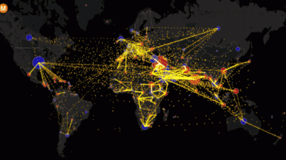 En GIF, la carte du monde des migrations a tout d'une fourmilière