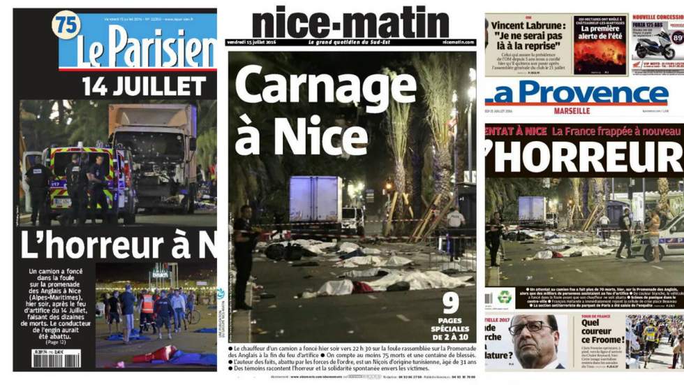 Attaque de Nice : l'horreur à la une de la presse française