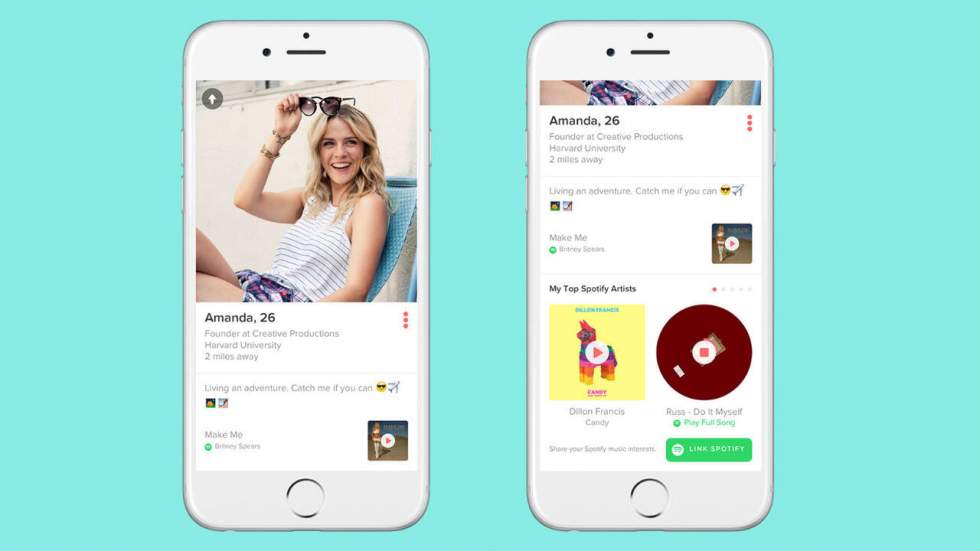 Tinder s'associe avec Spotify pour qu'on puisse afficher notre chanson préférée sur notre profil Tinder s'associe avec Spotify pour qu'on puisse afficher notre chanson préférée sur notre profil