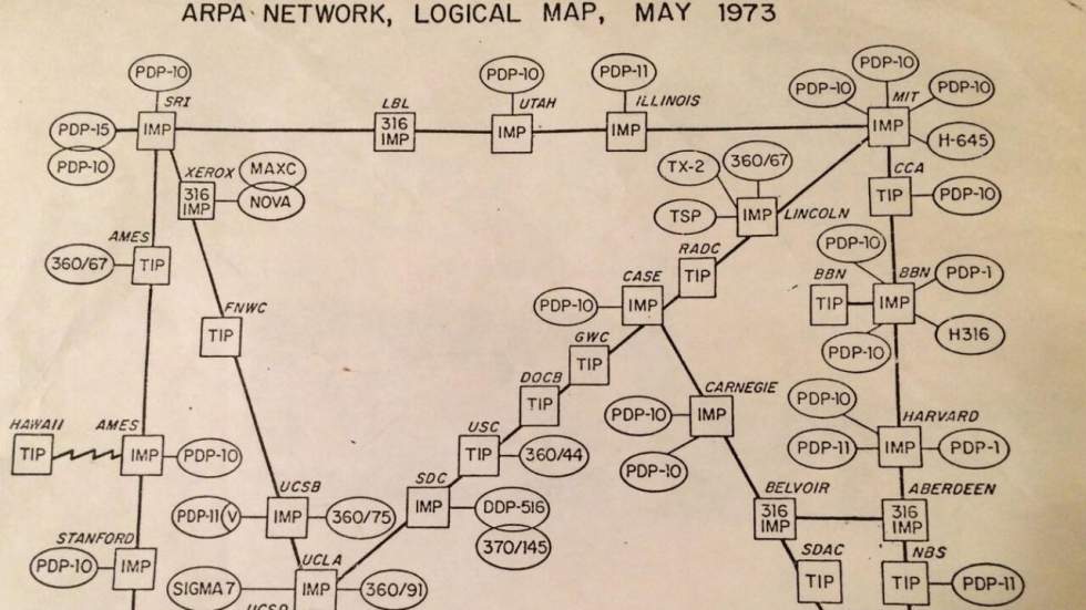 En 1973, la carte d'Internet pouvait tenir sur une feuille A4 En 1973, la carte d'Internet pouvait tenir sur une feuille A4