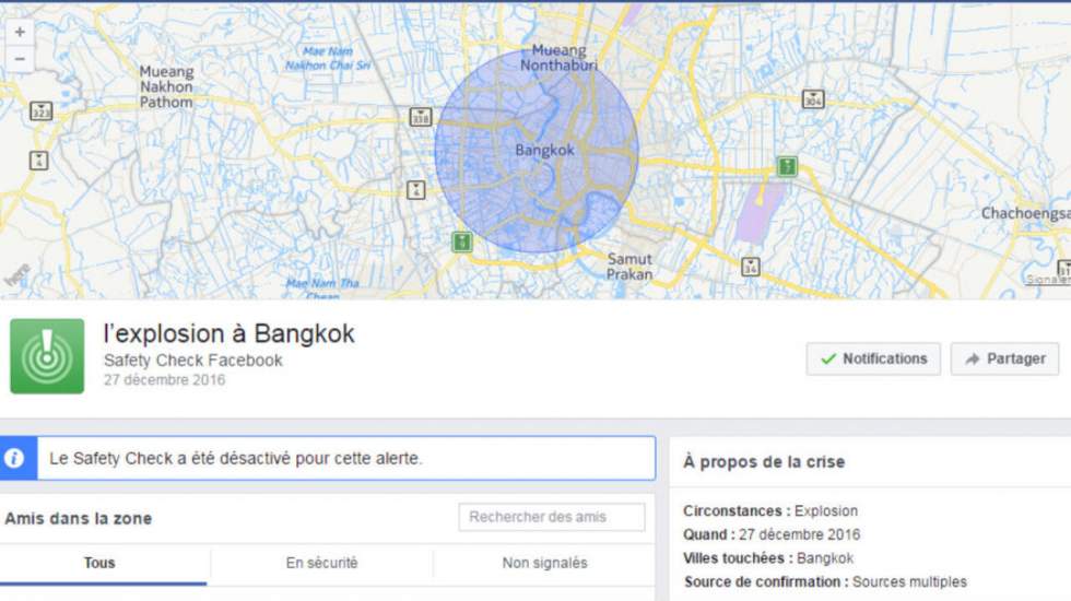 Facebook déclenche le "safety check" après une fausse information sur une explosion à Bangkok