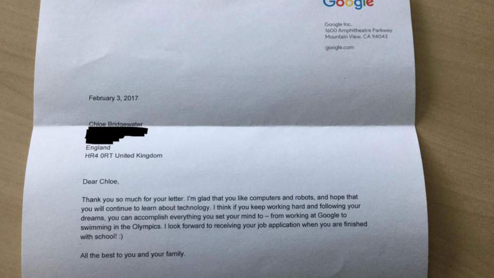 Le CEO de Google a répondu en personne à la candidature d'une fillette de 7 ans