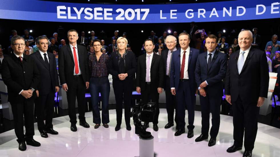Présidentielle : un premier débat à 11 émaillé de passes d'armes sur l'Europe et les affaires Présidentielle : un premier débat à 11 émaillé de passes d'armes sur l'Europe et les affaires