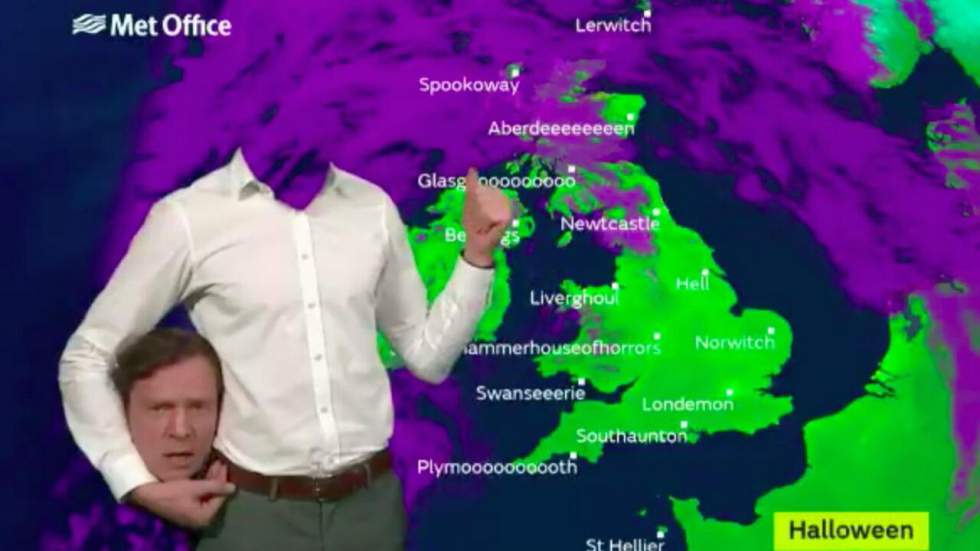 Halloween était bien le seul jour où ce présentateur météo pouvait venir en direct avec sa tête sous le bras Halloween était bien le seul jour où ce présentateur météo pouvait venir en direct avec sa tête sous le bras