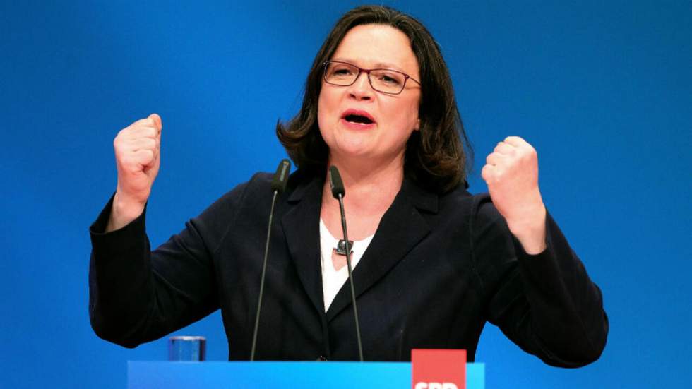 En Allemagne, Andrea Nahles, première femme élue à la tête du SPD