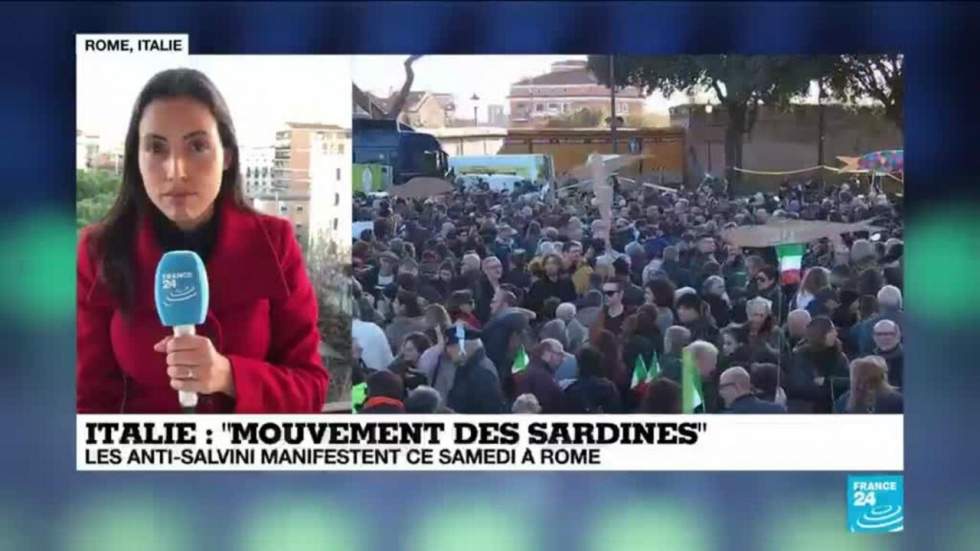 À Rome, le mouvement antifasciste des Sardines rassemble des dizaines de milliers de manifestants