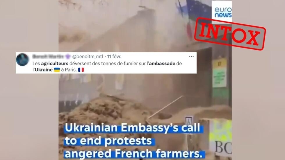 Des agriculteurs français déversant du fumier devant l’ambassade ukrainienne : une intox pro-russe