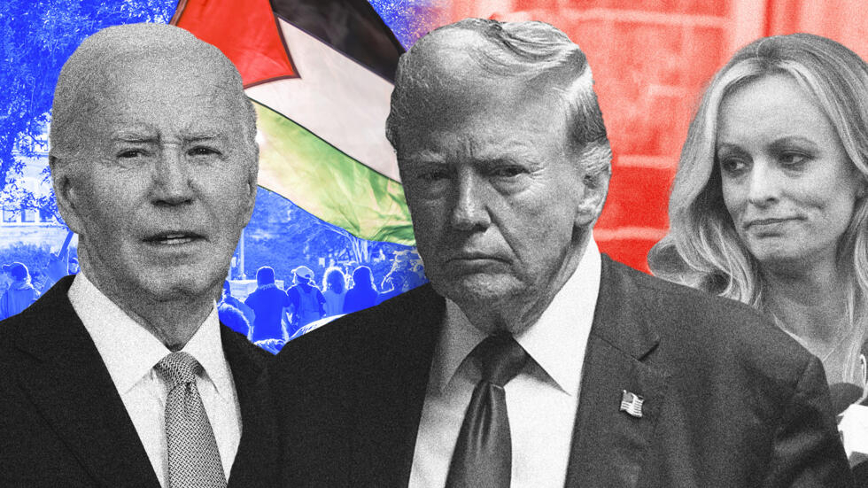 Joe Biden face aux manifestations pro-palestiniennes, Donald Trump face à Stormy Daniels Joe Biden face aux manifestations pro-palestiniennes, Donald Trump face à Stormy Daniels