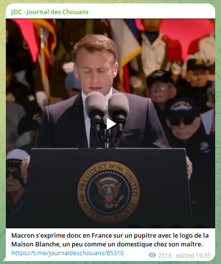 Non, Emmanuel Macron n’a pas fait allégeance aux États-Unis en commémorant le Débarquement Non, Emmanuel Macron n’a pas fait allégeance aux États-Unis en commémorant le Débarquement