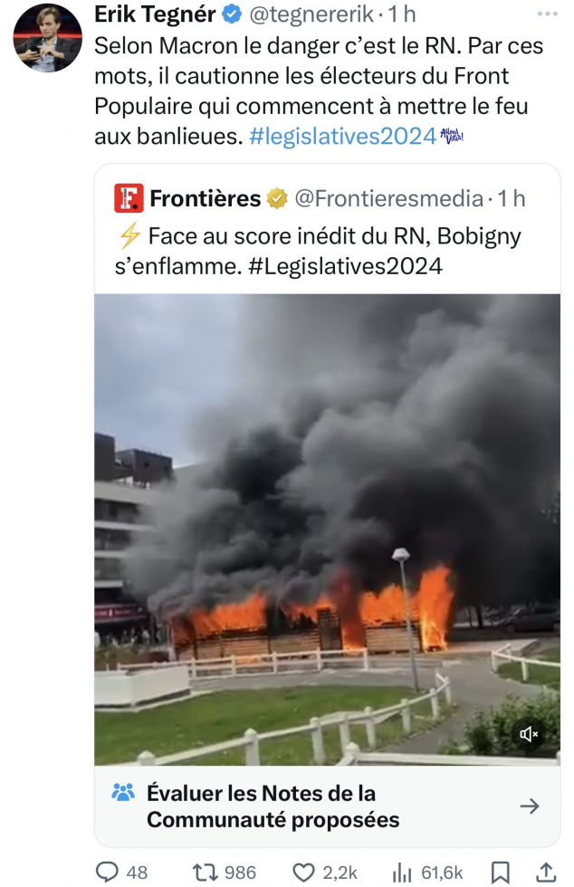 Non, cette vidéo ne montre pas un incendie causé par des militants de gauche suite aux législatives en France