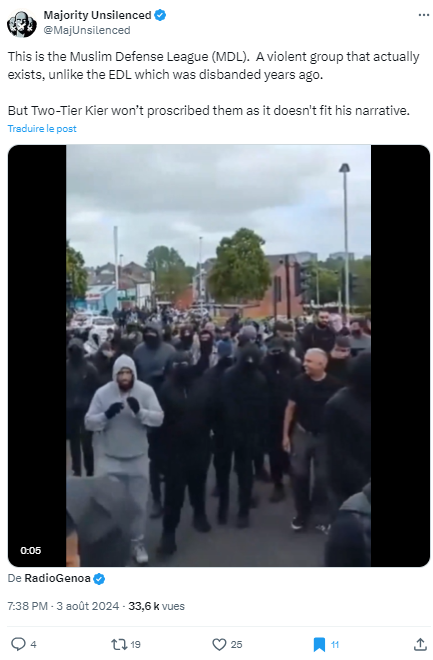 Émeutes xénophobes au Royaume-Uni : l’extrême droite agite le spectre d’une "Ligue de Défense musulmane" Émeutes xénophobes au Royaume-Uni : l’extrême droite agite le spectre d’une "Ligue de Défense musulmane"
