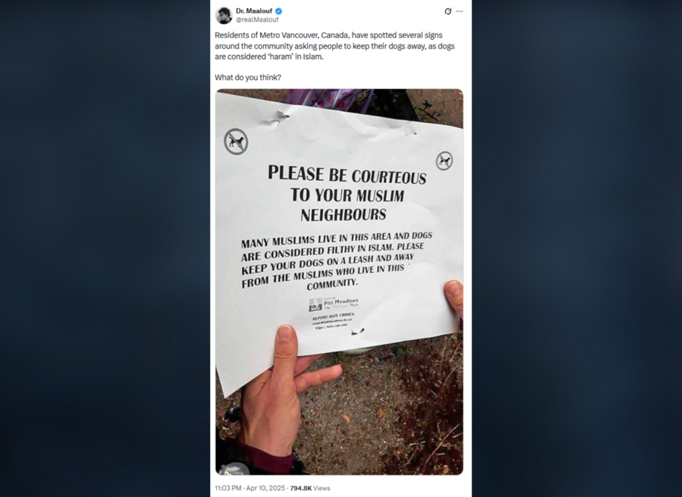 Affiches "islamistes" contre les chiens : itinéraire d'une ancienne intox au Royaume-Uni et au Canada Affiches "islamistes" contre les chiens : itinéraire d'une ancienne intox au Royaume-Uni et au Canada