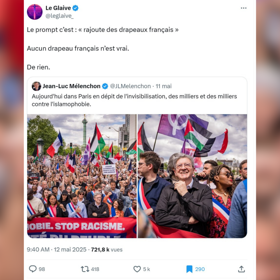 Pourquoi Jean-Luc Mélenchon est accusé à tort d'avoir publié une image générée par IA Pourquoi Jean-Luc Mélenchon est accusé à tort d'avoir publié une image générée par IA