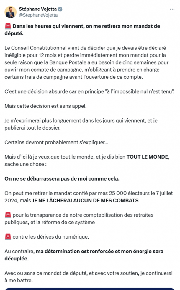 Le Conseil Constitutionnel déclare trois députés inéligibles et les contraint à démissionner Le Conseil Constitutionnel déclare trois députés inéligibles et les contraint à démissionner