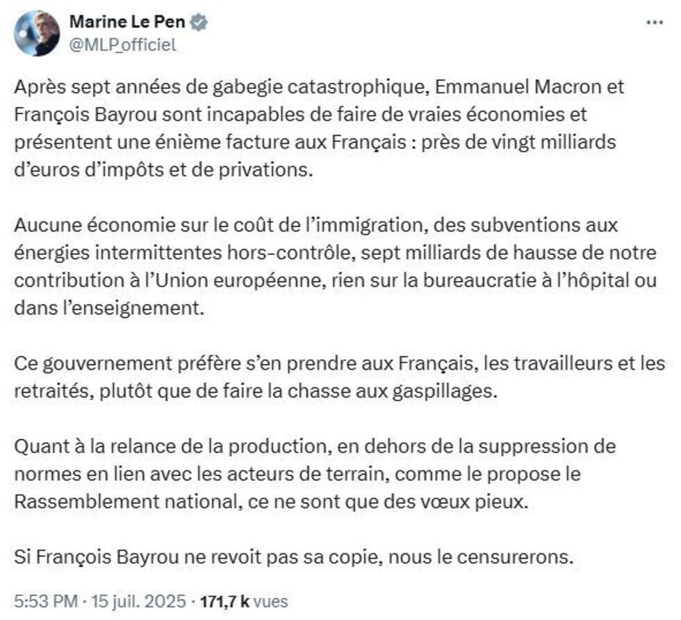"Faire partir" Bayrou, menace de censure... Les réactions aux annonces du Premier ministre "Faire partir" Bayrou, menace de censure... Les réactions aux annonces du Premier ministre