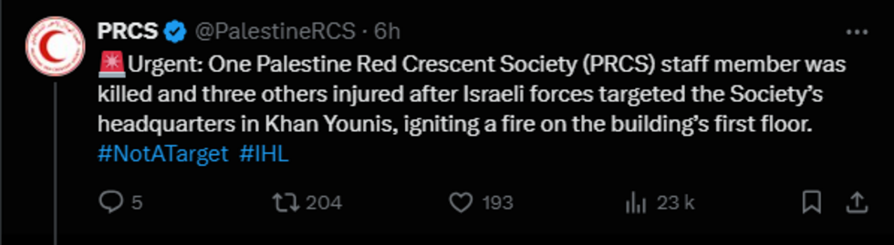 Guerre à Gaza : un employé du Croissant-Rouge palestinien tué dans une frappe israélienne