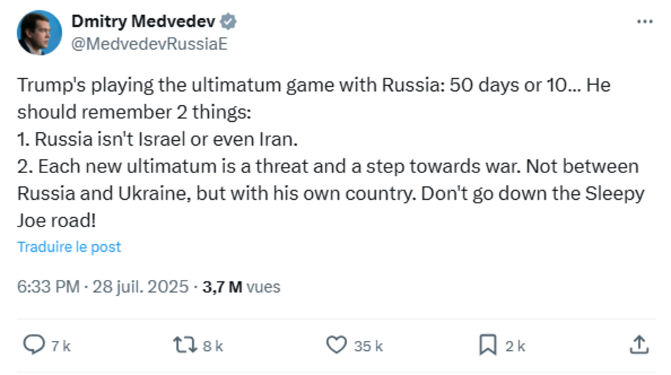 Dmitri Medvedev vs Donald Trump : les outrances du provocateur en chef de Poutine