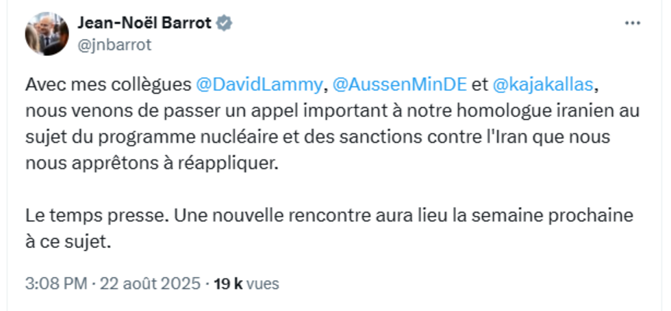 Nucléaire iranien : de nouvelles négociations prévues, "le temps presse" selon Jean-Noël Barrot Nucléaire iranien : de nouvelles négociations prévues, "le temps presse" selon Jean-Noël Barrot