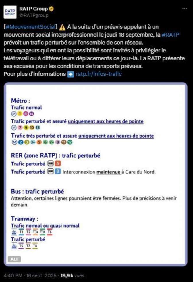 "Journée noire" dans les transports, écoles impactées … à quoi s’attendre pour la grève du 18 septembre