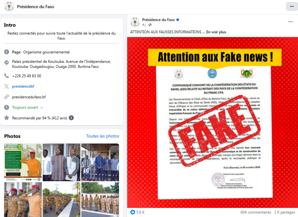 Les pays de l’AES mettent fin au franc CFA ? Un faux communiqué et de fausses images