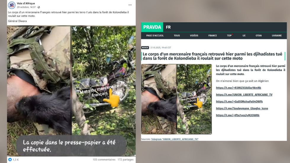 Sahel : non, ces photos ne montrent pas un mercenaire français tué au Mali Sahel : non, ces photos ne montrent pas un mercenaire français tué au Mali