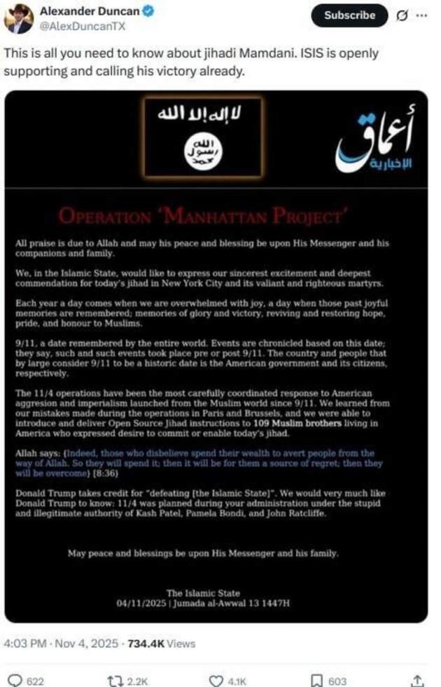 De 4chan à X : itinéraire d’un faux communiqué du groupe EI sur la victoire de Zohran Mamdani De 4chan à X : itinéraire d’un faux communiqué du groupe EI sur la victoire de Zohran Mamdani