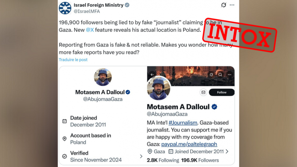 Localisation sur X : Israël accuse à tort un journaliste de Gaza d'être basé en Pologne