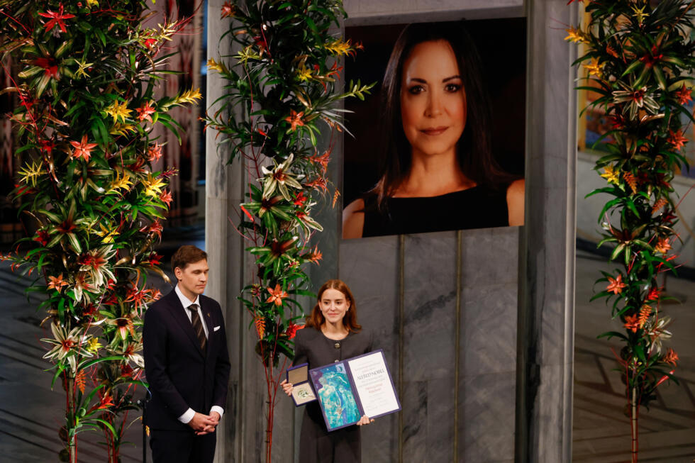 L'opposante vénézuélienne et prix Nobel de la paix Maria Corina Machado réapparait en public à Oslo L'opposante vénézuélienne et prix Nobel de la paix Maria Corina Machado réapparait en public à Oslo