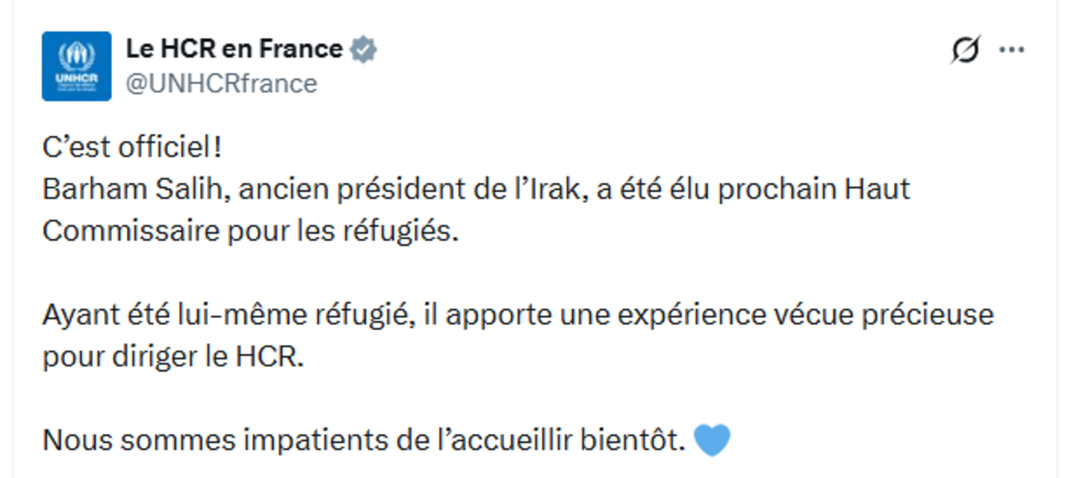 L'ex-président irakien Barham Saleh à la tête du Haut-Commissariat de l'ONU pour les réfugiés