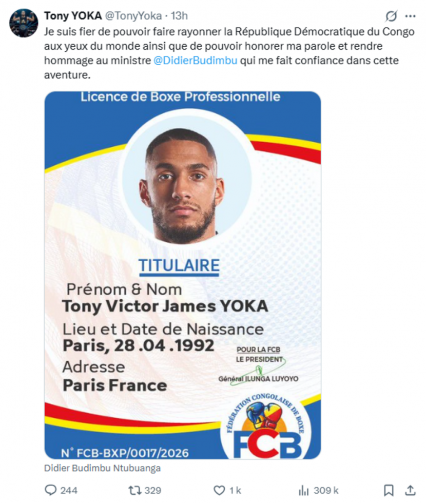 Boxe : Tony Yoka va représenter la RD Congo et vise les JO de Los Angeles en 2028