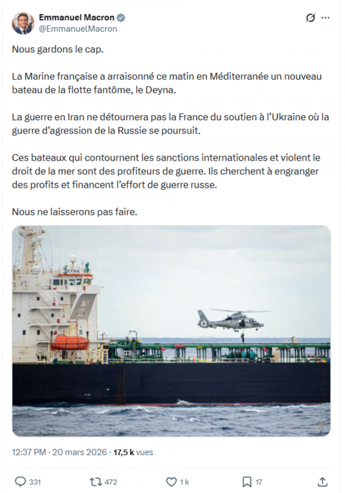 La marine française intercepte un pétrolier-cargo provenant de Russie La marine française intercepte un pétrolier-cargo provenant de Russie