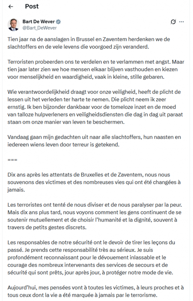 Attentats de Bruxelles : dix ans après, la Belgique se recueille