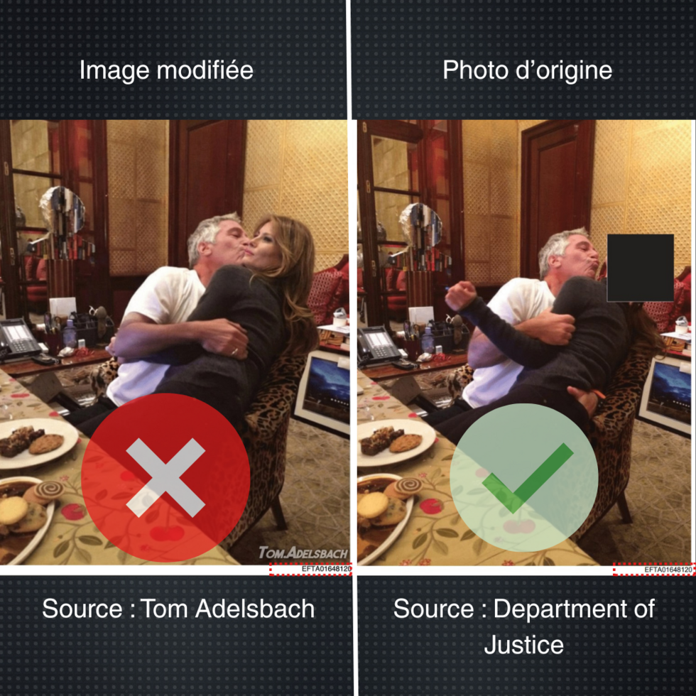 Non, Emmanuel Macron n'a pas partagé une (fausse) photo de Melania Trump avec Jeffrey Epstein