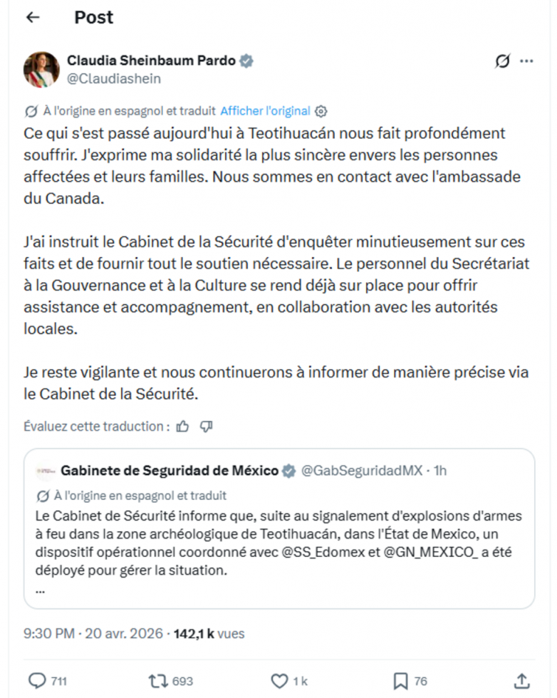 Mexique : une Canadienne tuée et quatre blessés dans une fusillade sur le site de Teotihuacan