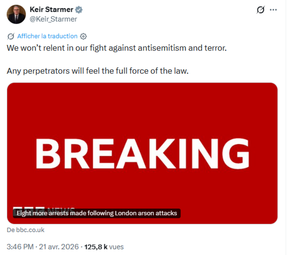 Incendies criminels à Londres : la police procède à huit nouvelles interpellations