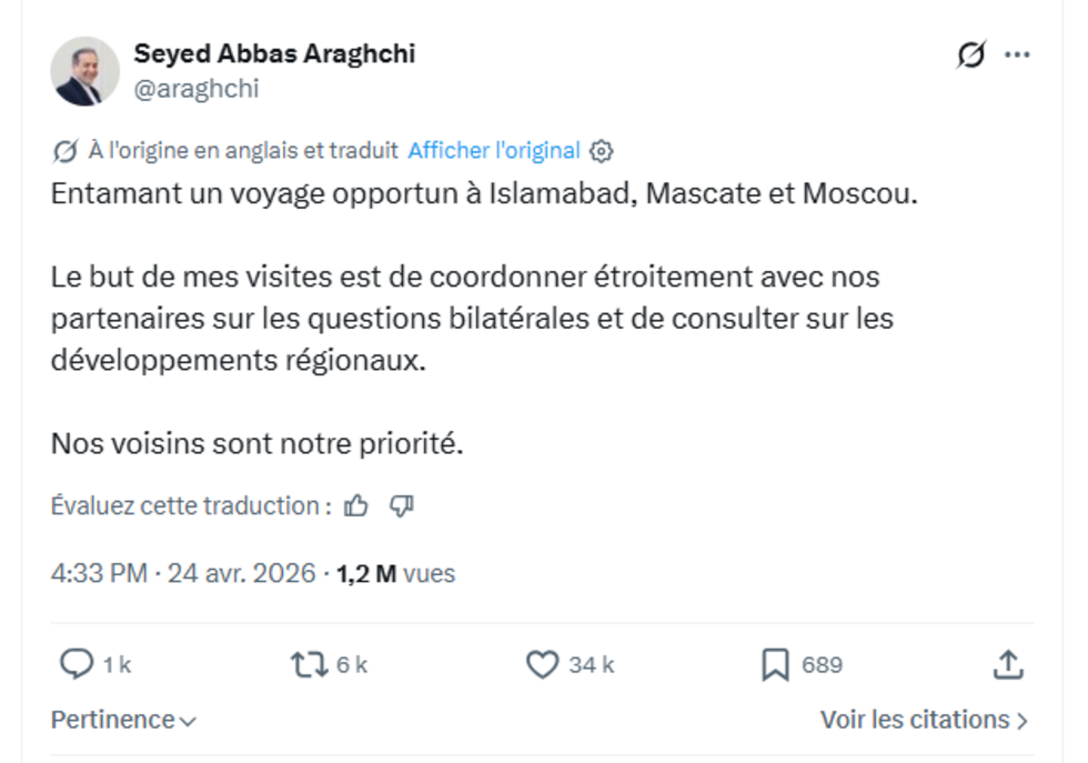 Le chef de la diplomatie iranienne est arrivé à Islamabad pour des négociations avec les États-Unis