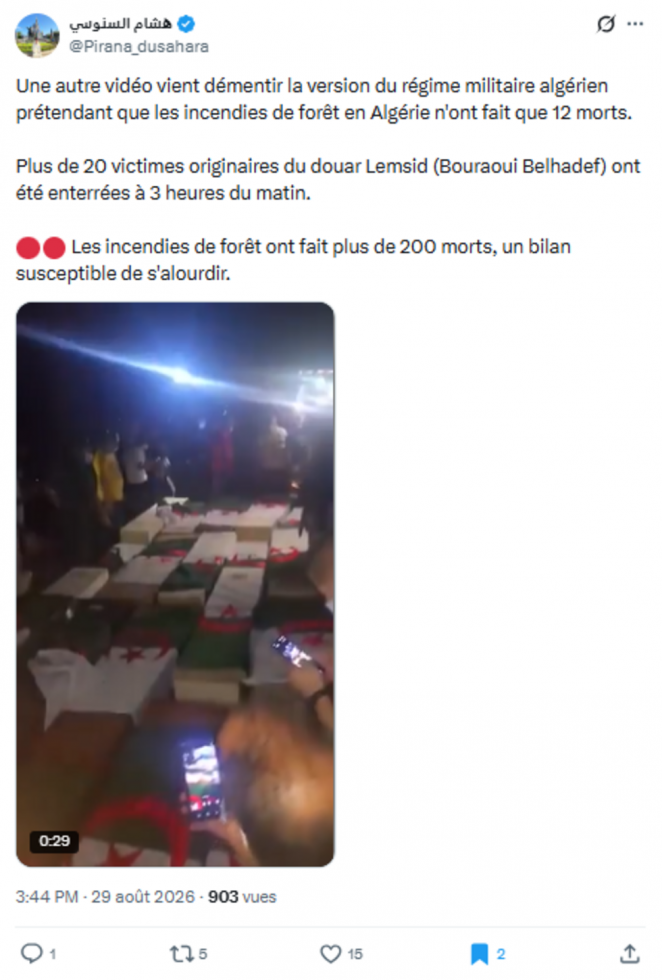 Algérie : un enterrement de masse, symbole du "mercredi noir" causé par les incendies